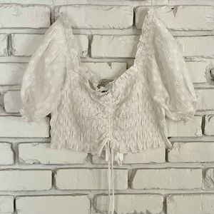 cotton candy LA eyelet puff sleeve crop